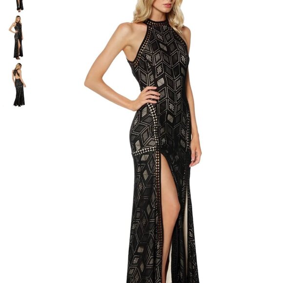 GUESS Gigi Hadid Black Lace Maxi Dress | Sunset Geo Print | Size 2 | Prom Dress - Picture 3 of 7